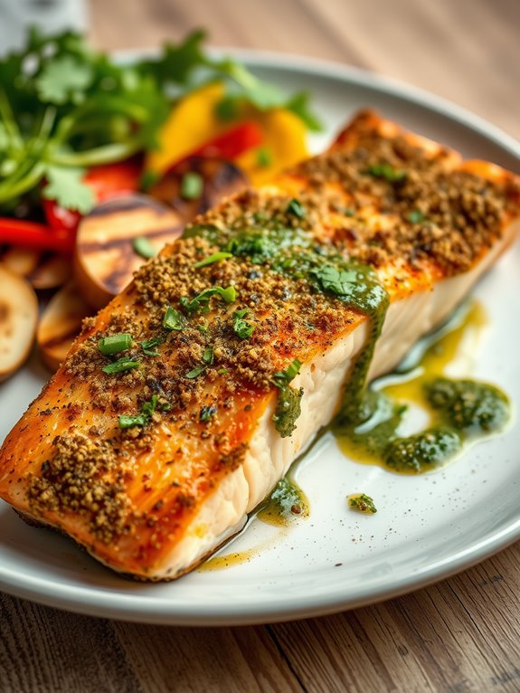 salmon topped with chimichurri