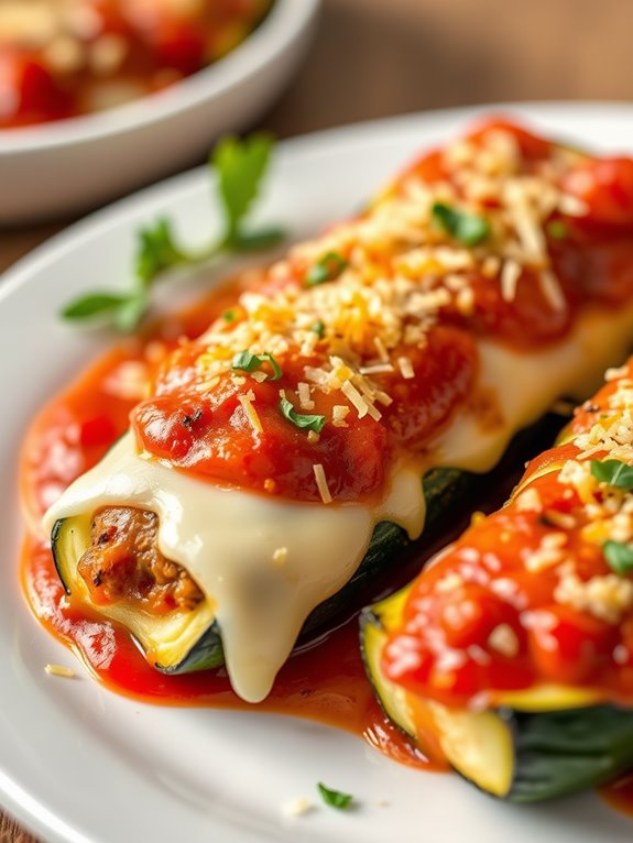 sausage filled zucchini with cheese