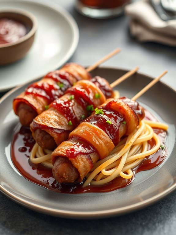 savory bacon wrapped sausages