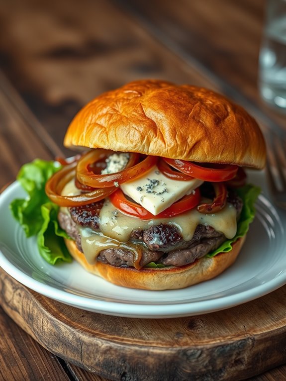 savory burger with toppings