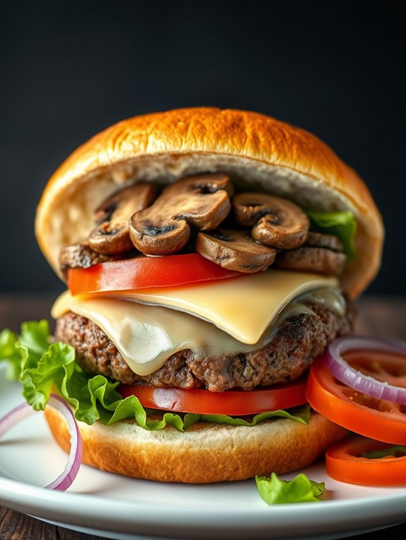 savory mushroom topped burger