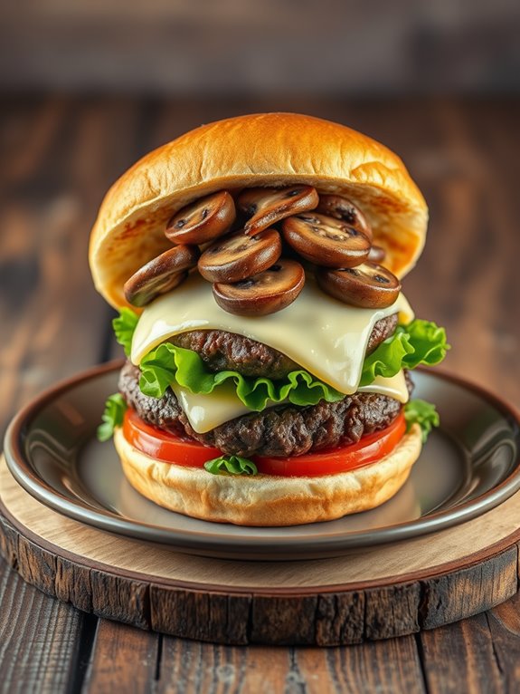 savory mushroom topped burger