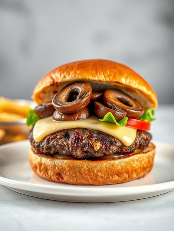 savory mushroom topped burger