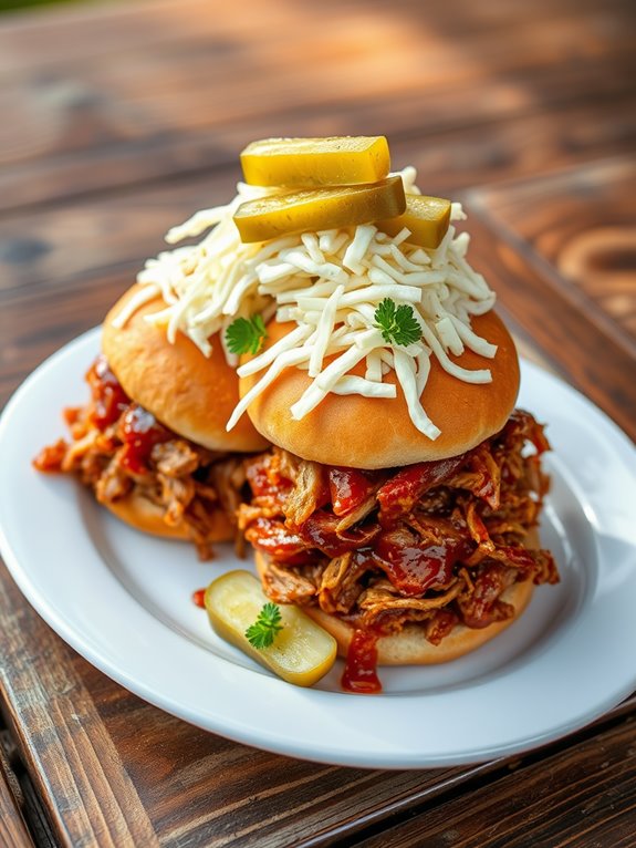 savory shredded pork sandwiches