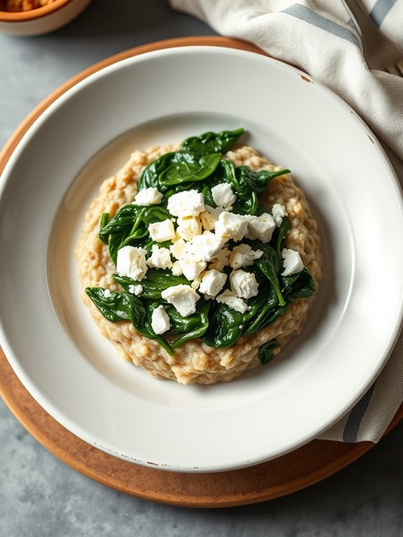 savory spinach feta oatmeal