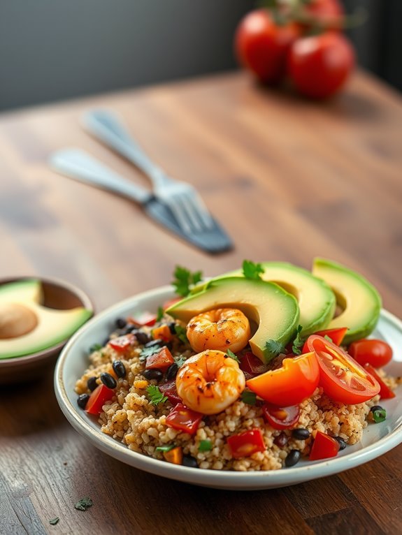 shrimp quinoa burrito bowl