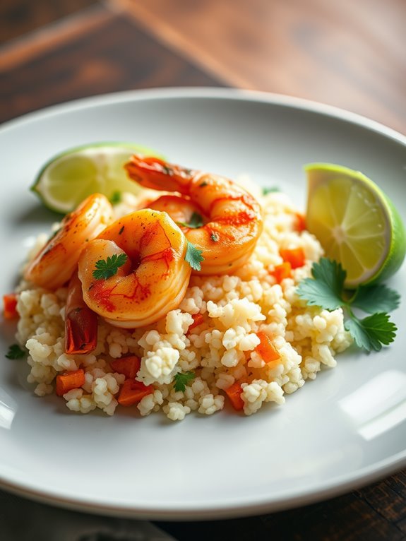 shrimp served with cauliflower