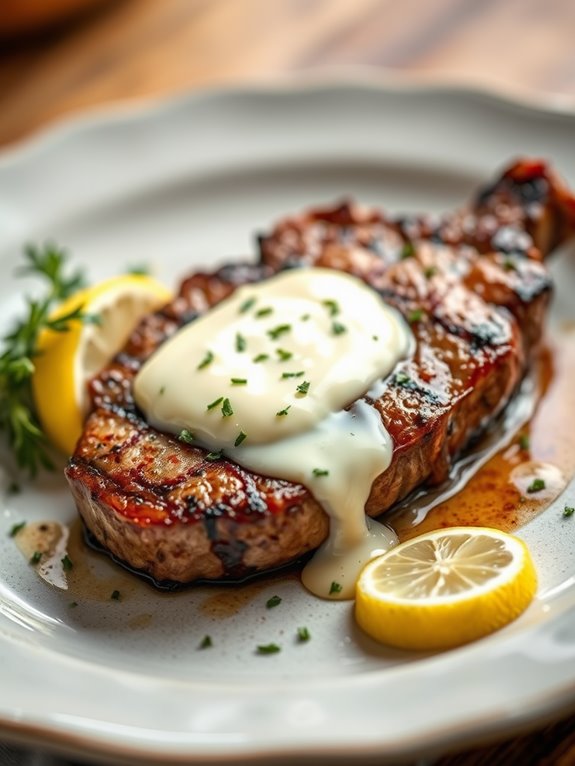 sizzling steak topped herb butter