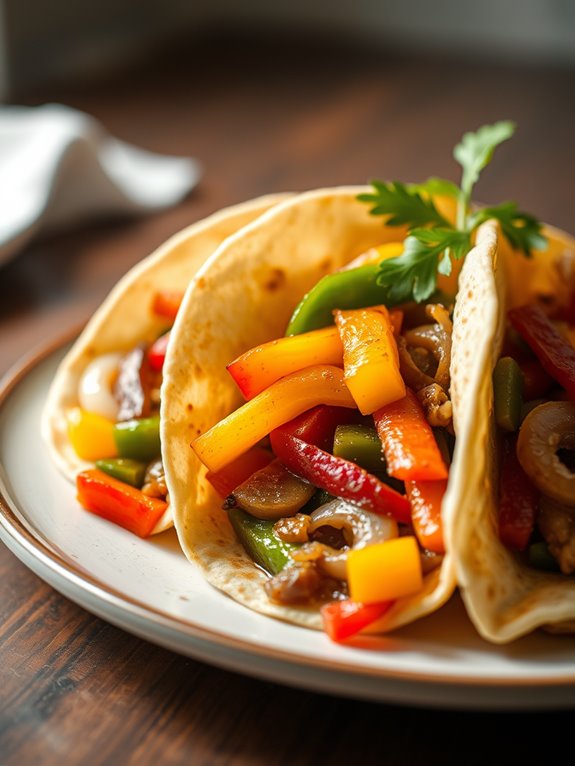 sizzling veggie filled tortillas