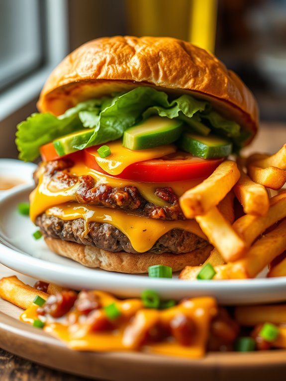 spicy burger and fries