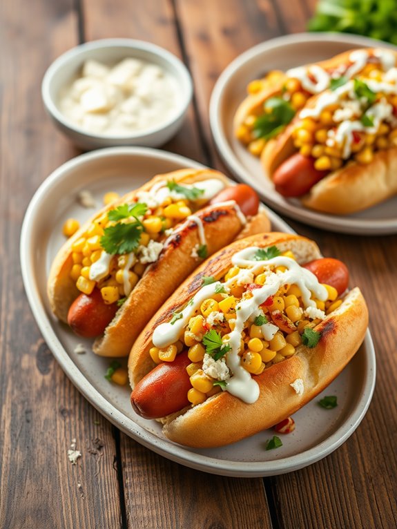 spicy corn topped hot dog