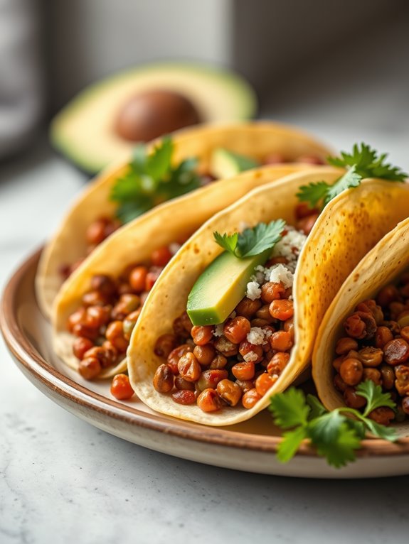 spicy lentil filled tacos