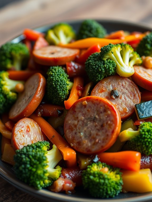 spicy sausage vegetable stir fry