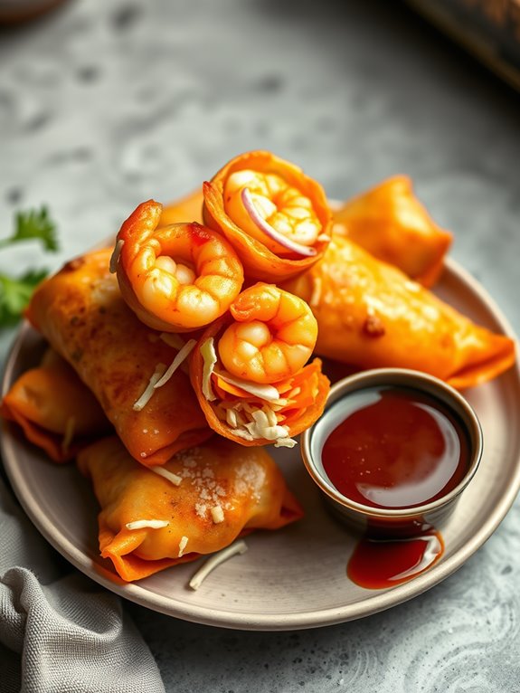 spicy shrimp filled egg rolls