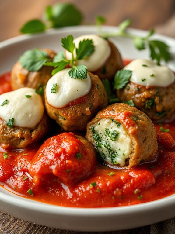 spinach filled cheesy meatballs