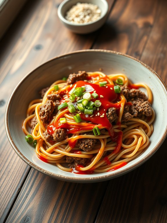 sriracha infused burger noodles