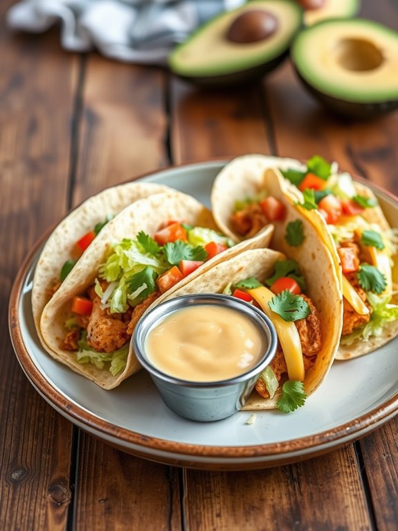 tacos with honey mustard queso