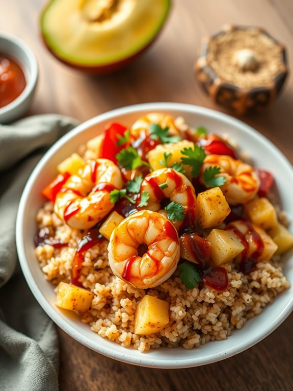 tropical shrimp quinoa bowl