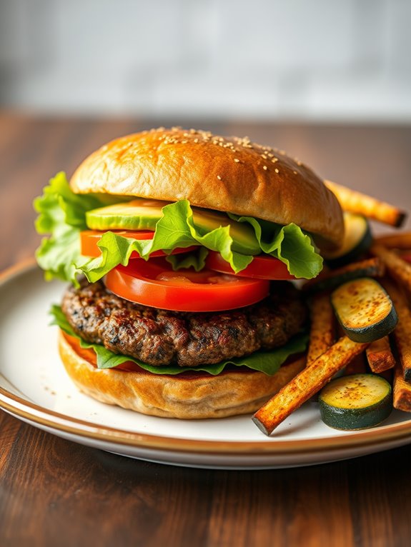 zucchini fries with veggie burger