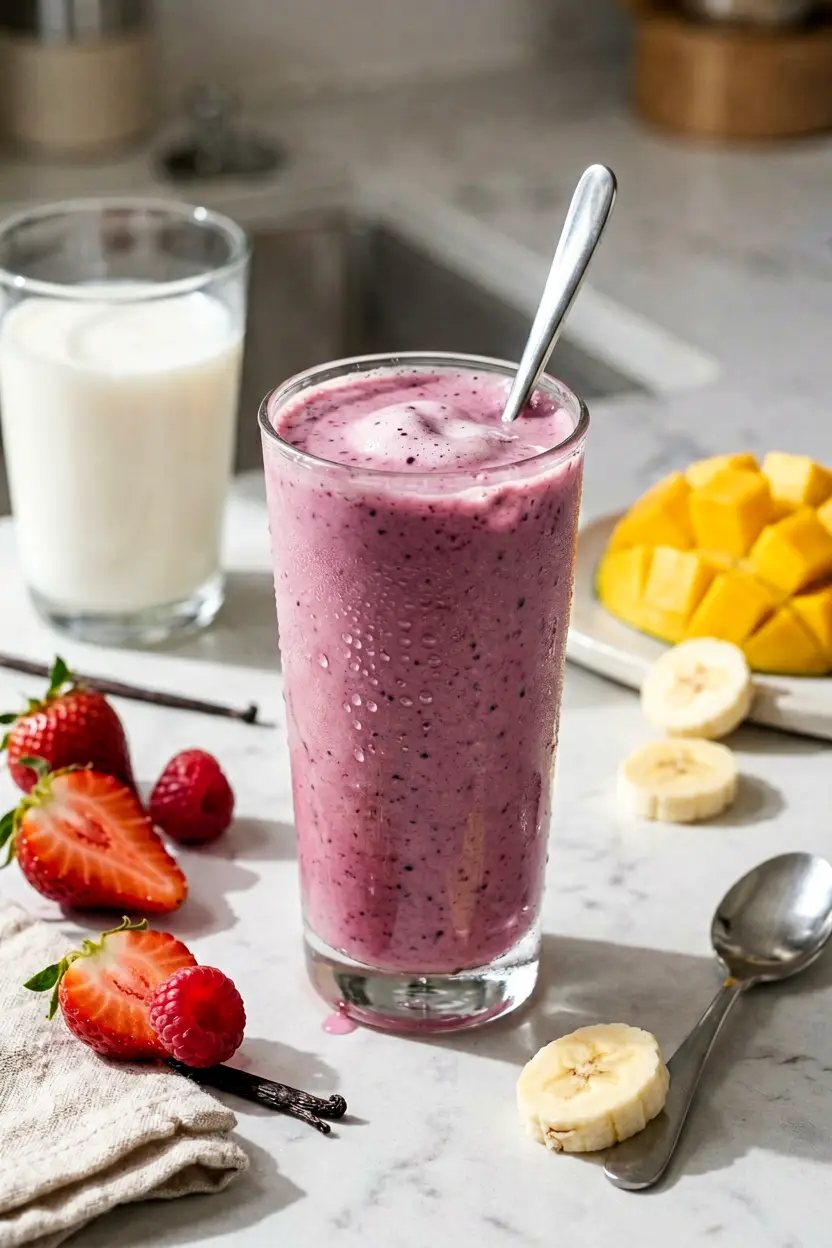 1 mango banana strawberry oat milk smoothie