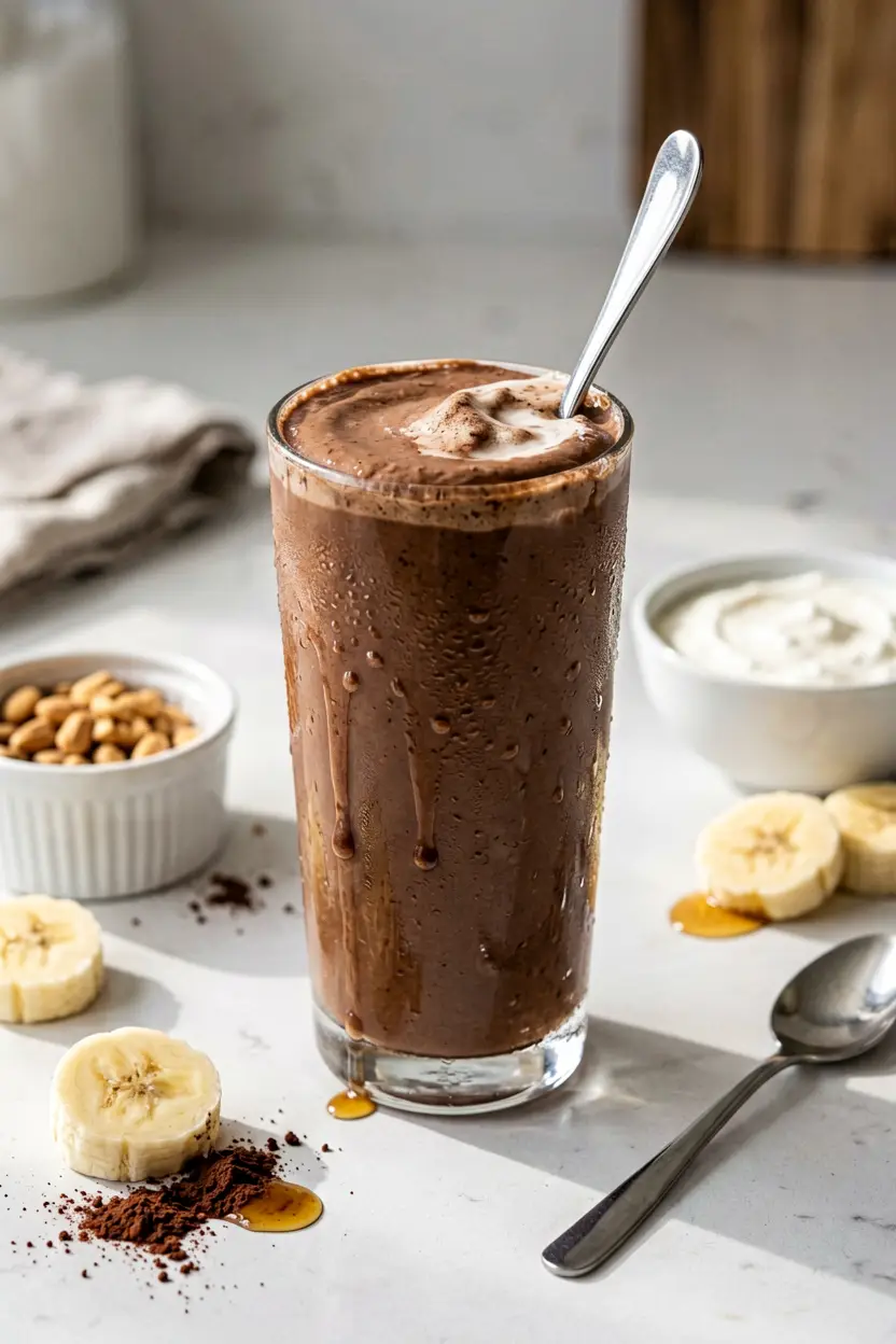 2 chocolate peanut butter greek yogurt smoothie