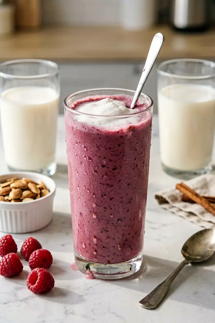2 raspberry almond butter smoothie
