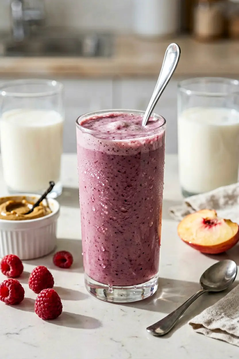 4 raspberry peach oat milk smoothie