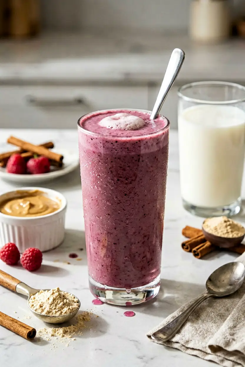 9 cinnamon raspberry almond butter smoothie