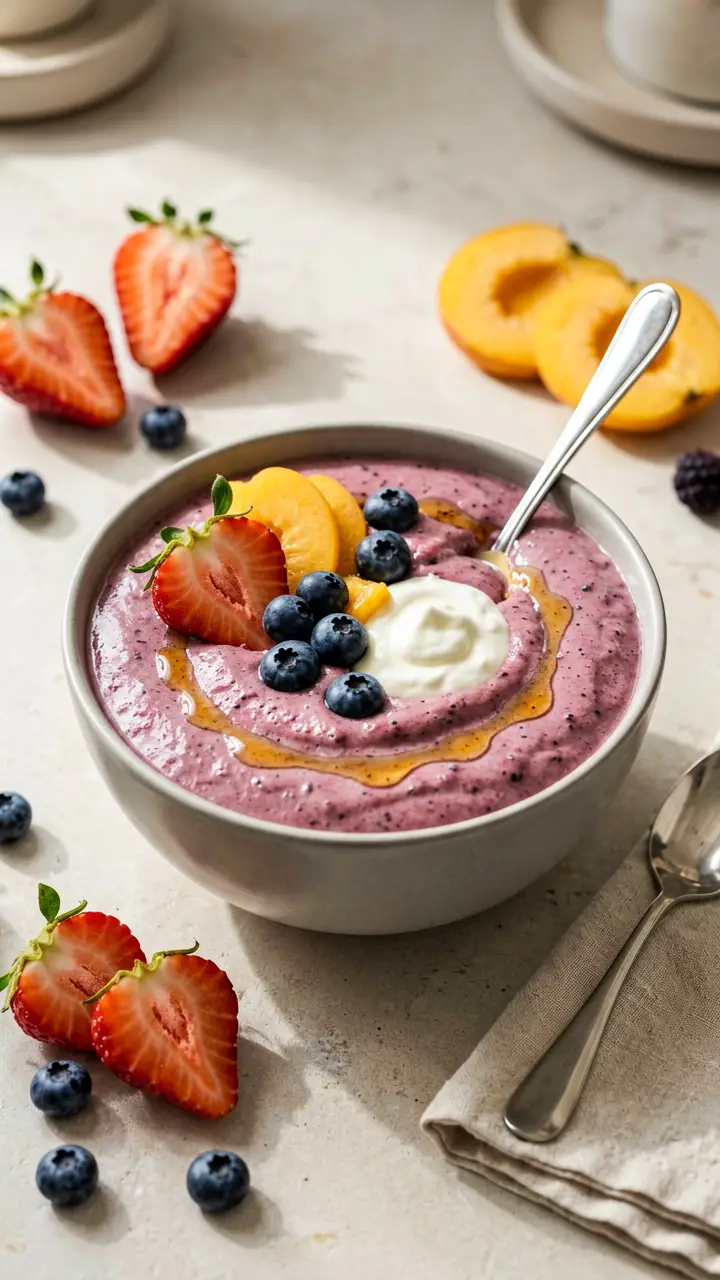 apricot strawberry smoothie bowl