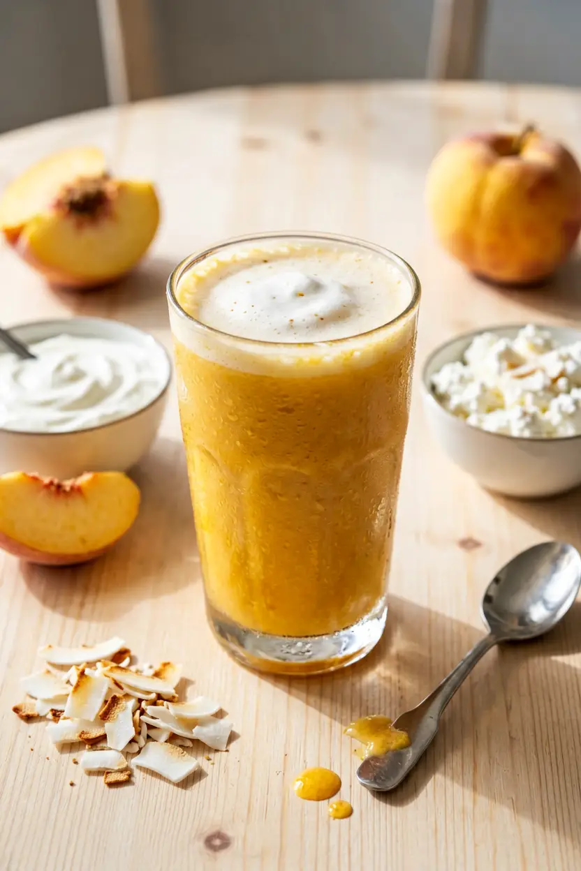 high-protein peaches and cream smoothie
