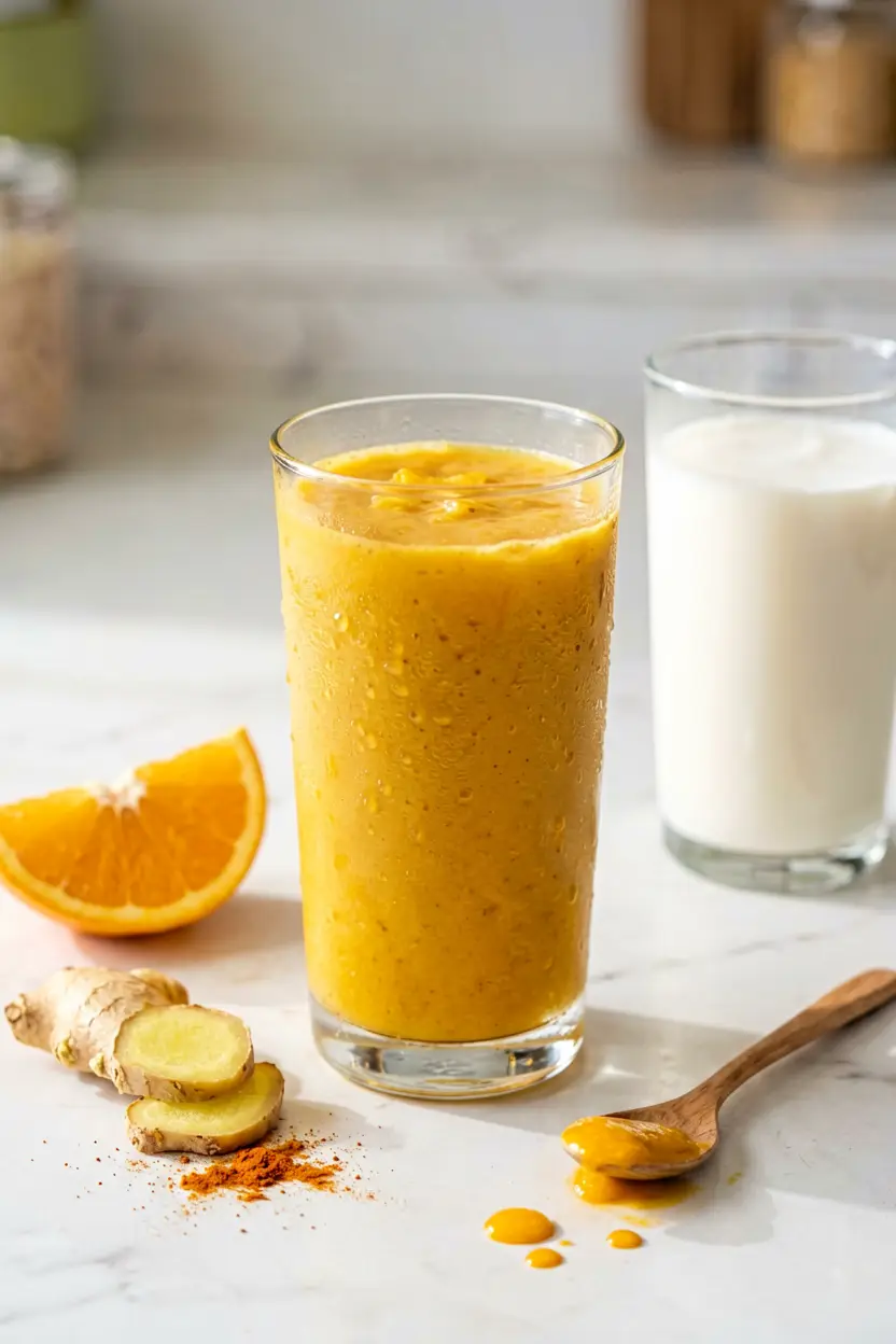 orange turmeric ginger smoothie with cashew milk