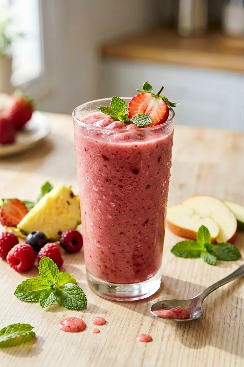 refreshing strawberry pineapple mint smoothie