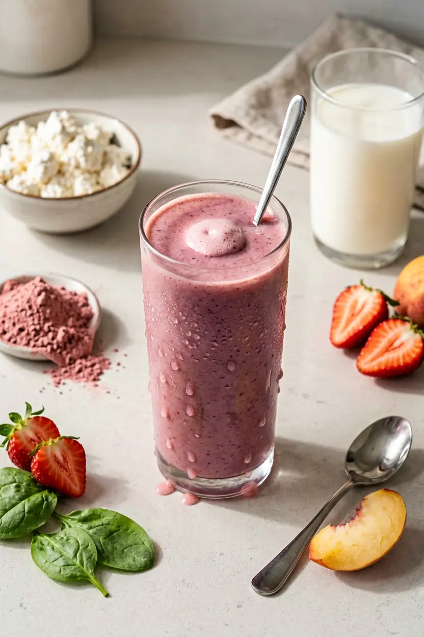 strawberry peach protein smoothie